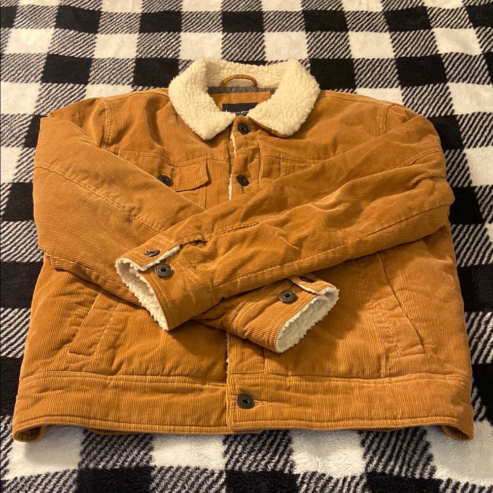 Lucky Brand Men's Brown Corduroy Jacket with Sherpa Collar